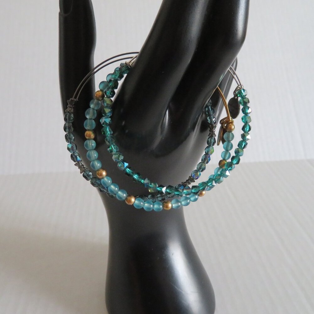 🔥HP🔥 Alex and Ani Set of 3 Sea Green/Aqua Beaded Bracelets, EUC - Picture 3 of 6